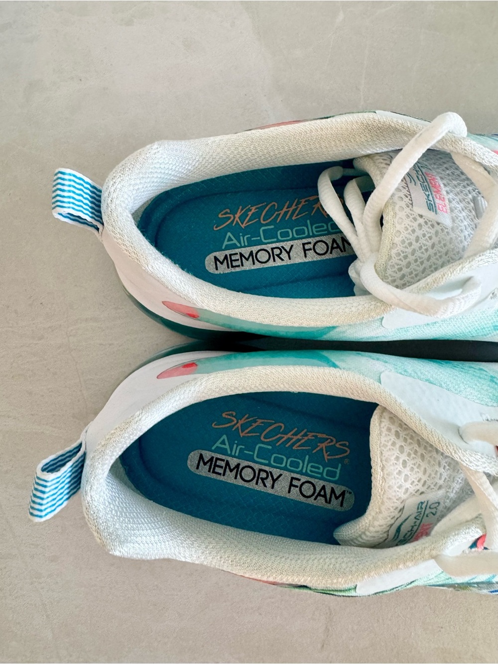 Skechers Memory Foam Floral Tropical Print Women's Sneakers - Teal & White - Picture 5 of 9